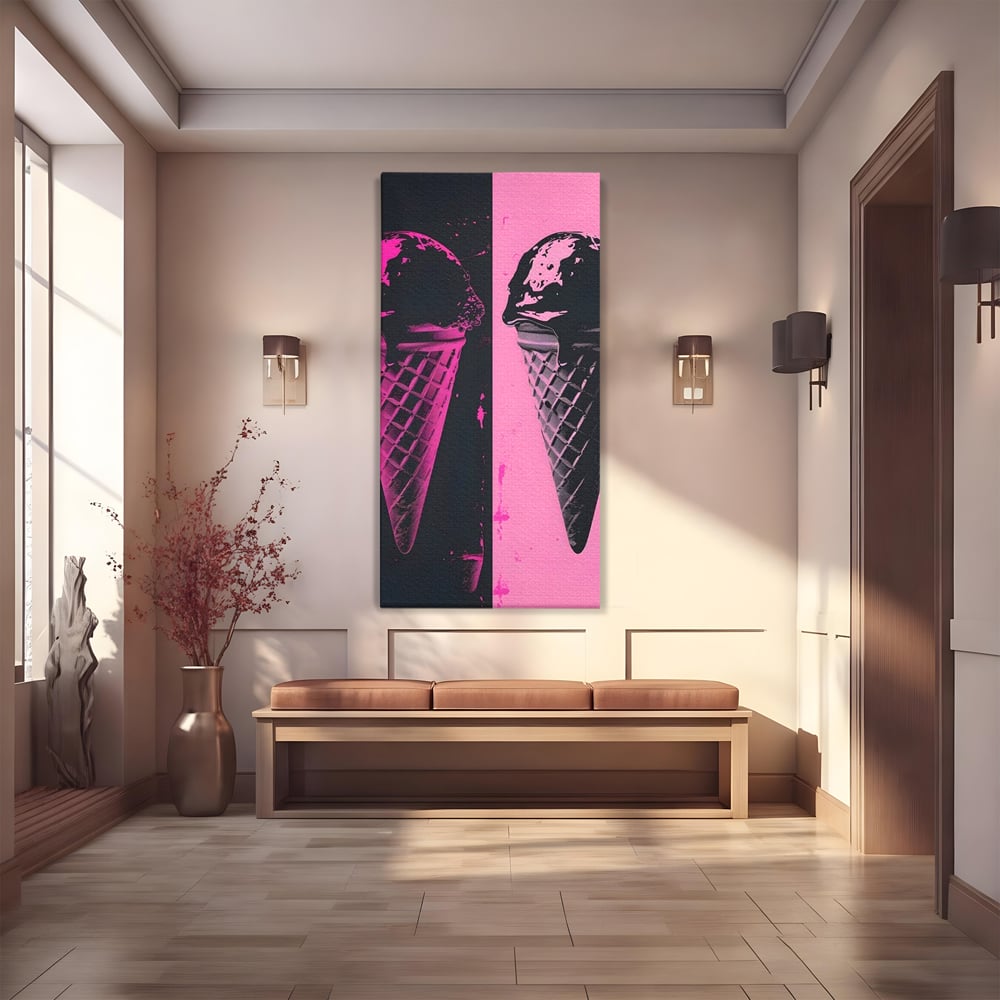 Tablou canvas cu tablou canvas cu doua inghetate pe bat impartit vertical, fara rama, pe sasiu de lemn